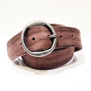 J Jill Brown Brown Genuine Leather Belt Women's XL Gunmetal Buckle 1.5" Wide